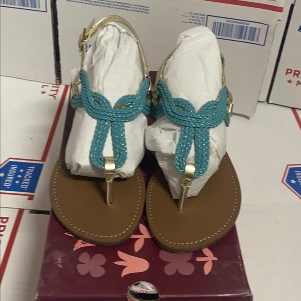 145 New so sandals Panama turquoise tan gold brown dressy slip on braided thong